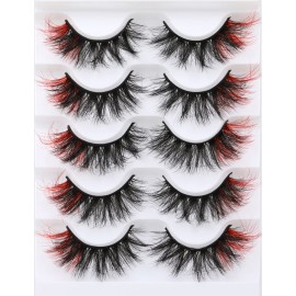 False Eyelashes Volume Mink Lashes Wispy Colored Lashes Red Strip Lashes Pack by Kiromiro (Red)