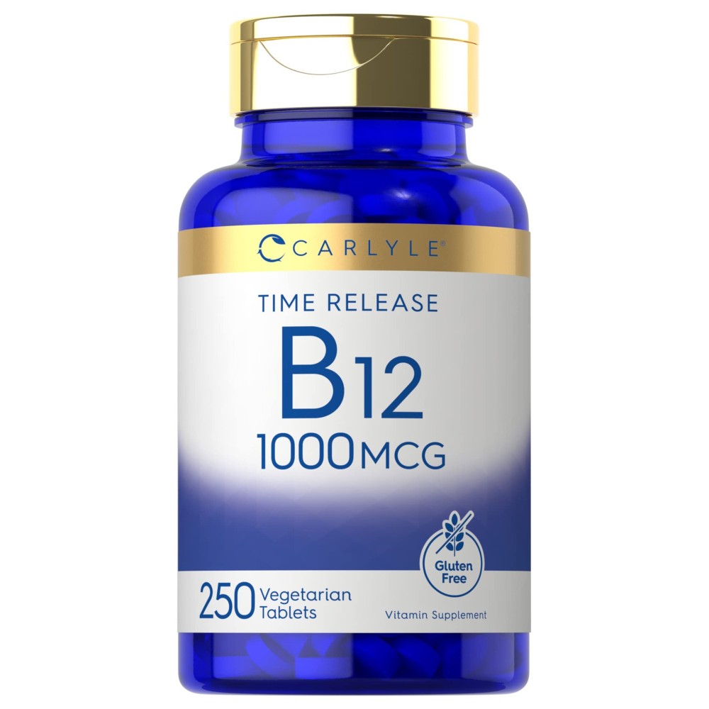 Carlyle B12 Vitamin 1000 mcg | 250 Count | Time Release Tablets | as Cyanocobalamin | Vegetarian, Non-GMO & Gluten Free Supplement