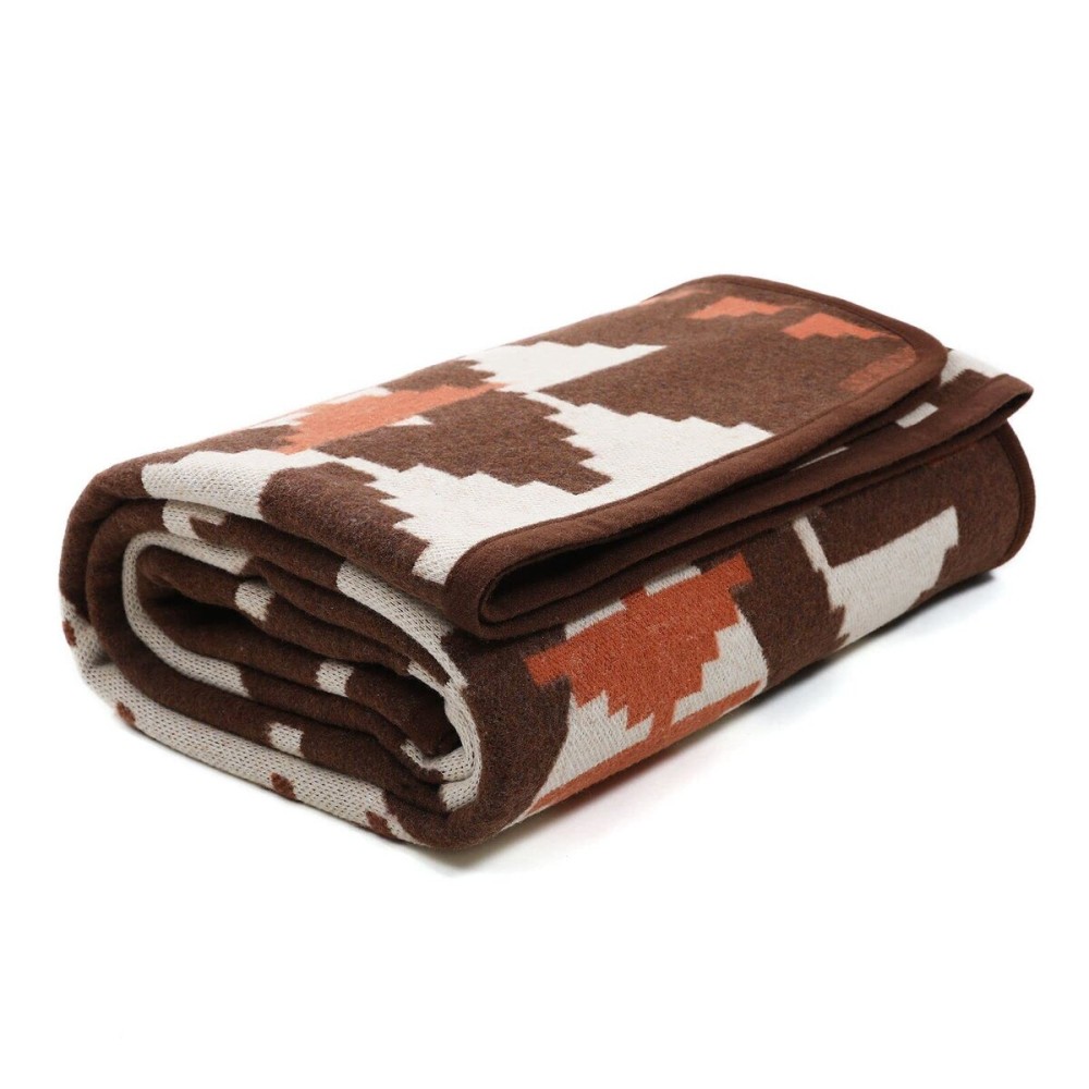 ACUSHLA Merino Wool Camp Blanket - Soft Warm Thick Washable Large Bed Couch Outdoor Camping Sleeping Travel Throw Blanket All Weather, Aztec Brown 79X63