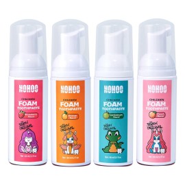 NOHOO Fluoride Free Foam Toothpaste Kids Fruit Flavour,Natural Training Toothpaste for Baby Toddler Children Oral Cleaning and Cavity Protection Strawberry Orange Peach Cantaloupe