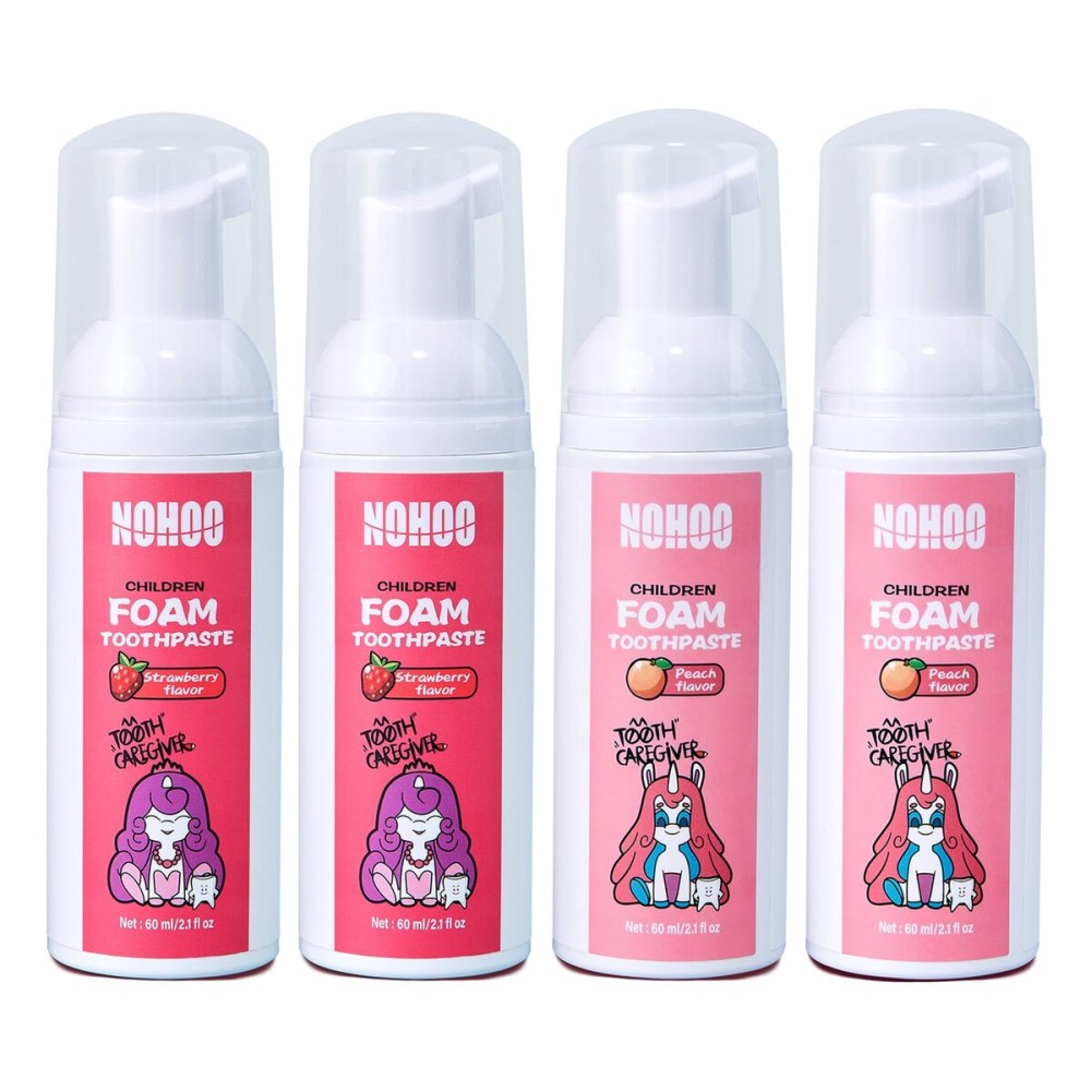 NOHOO Fluoride Free Foam Toothpaste Kids Fruit Flavour,Natural Training Toothpaste for Baby Toddler Children Oral Cleaning and Cavity Protection (2 Strawberry + 2 Peach)