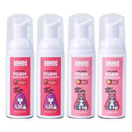NOHOO Fluoride Free Foam Toothpaste Kids Fruit Flavour,Natural Training Toothpaste for Baby Toddler Children Oral Cleaning and Cavity Protection (2 Strawberry + 2 Peach)