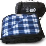 BRAWNTIDE Large Outdoor Waterproof Blanket - Thick Tartan Plaid Fleece, Warm, Windproof, Sandproof, Ideal for Camping, Parks, Grass, Hiking, Travel, Includes Stuff Sack, Shoulder Strap (Plaid Blue)