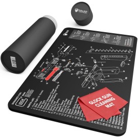 Falko Tactical Gun Cleaning Mat for Glock - Double Thickness Gun Mat - HD Exploded Diagram Including Parts List, Lubrication Points and Disassembly Steps (20 by 12 Inches)