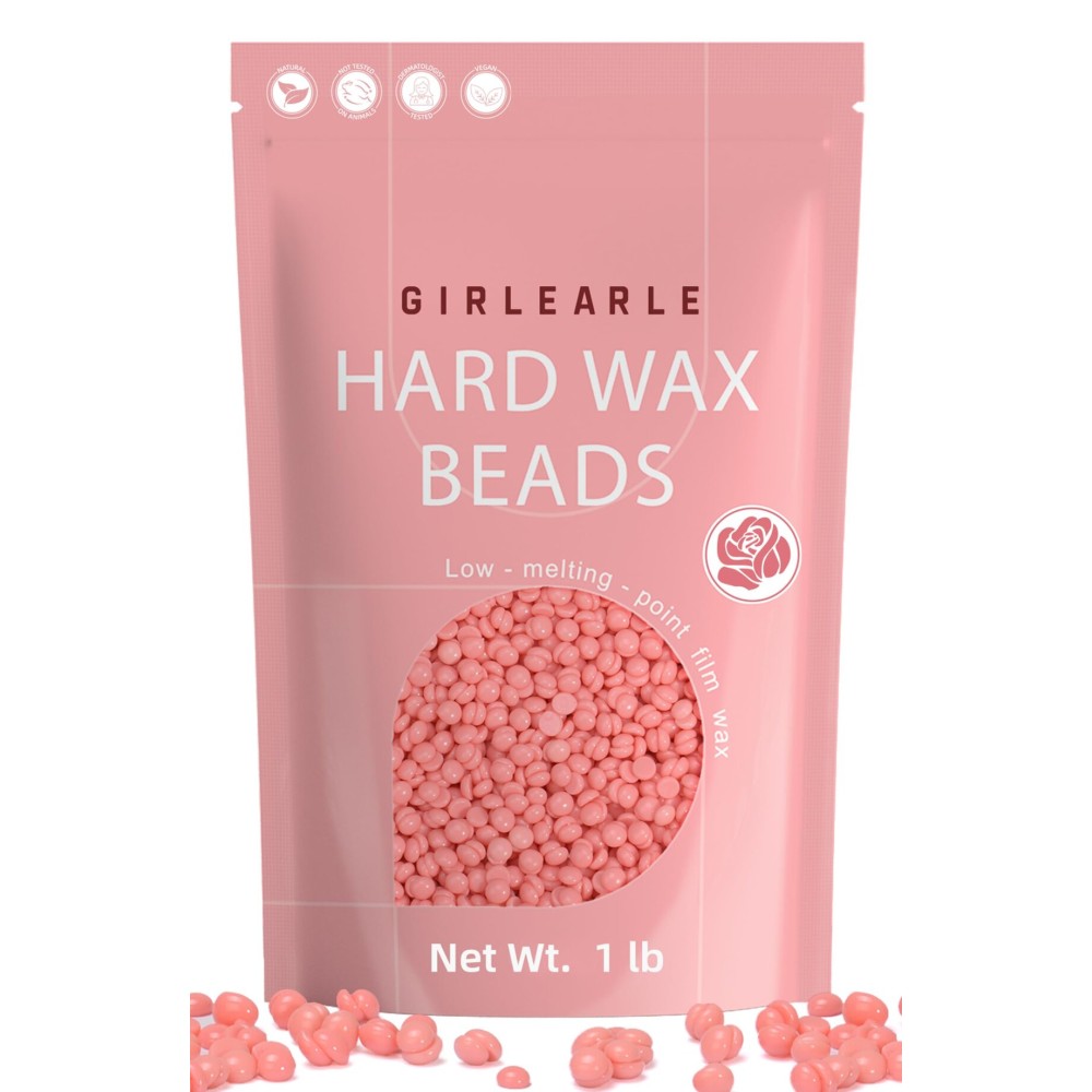 GIRLEARLE Hard Wax Beads, 1lb Wax Beans for Hair Removal Sensitive Skin with Rose Formula, Perfect for Full Body, Facial, Brazilian Bikini, and Legs at Home Wax Refill for Women Men (pink)