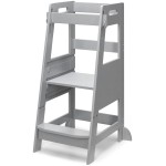 TOETOL Bamboo Toddler Step Stool Grey Learning Standing Helper Tower for Toddlers Kitchen Stools Counter 3 Height Adjustable Helper with Non-Slip Mat