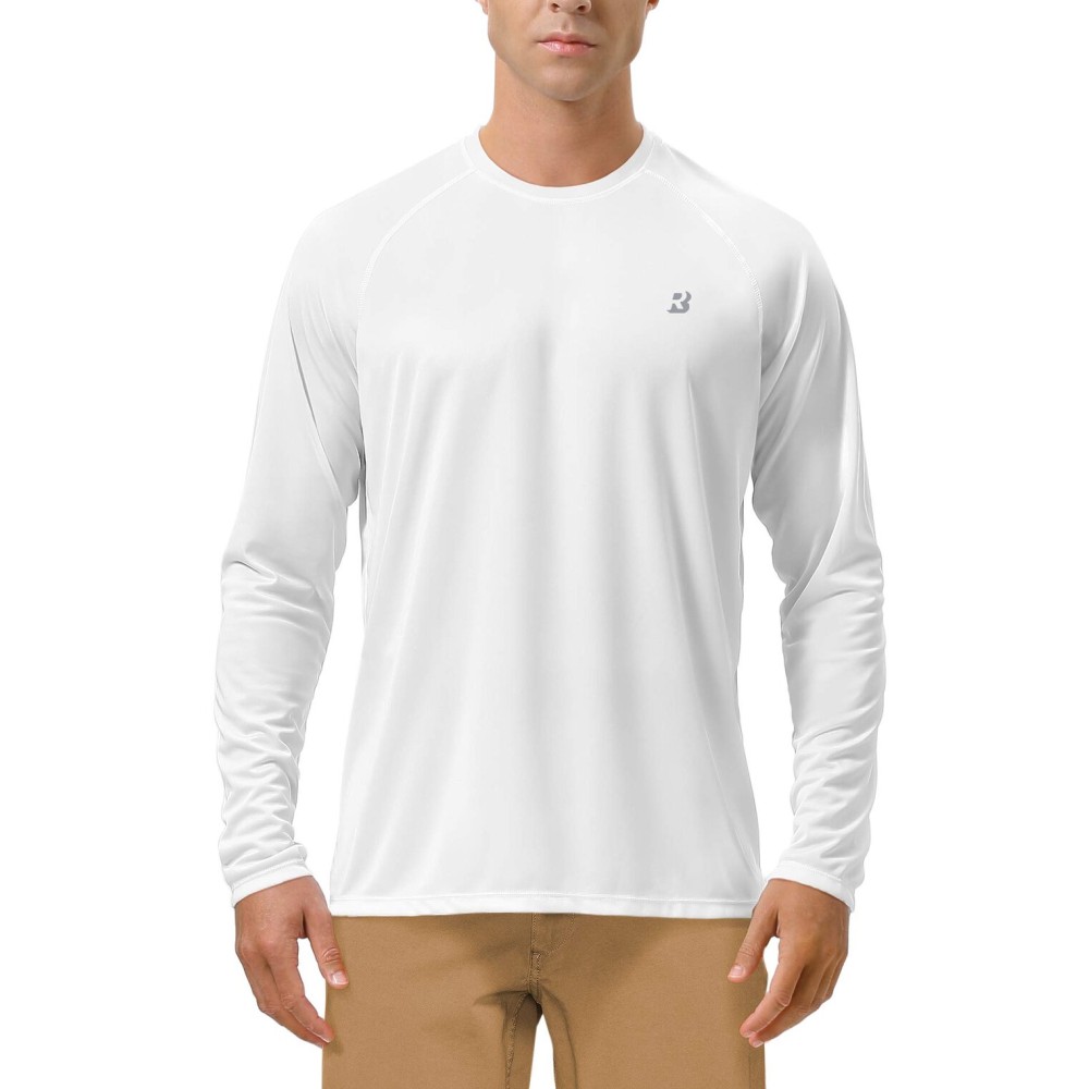 Roadbox Mens UPF 50+ UV Sun Protection Shirts Outdoor Long Sleeve SPF Diving Rash Guard for Fishing Hiking Swimming White