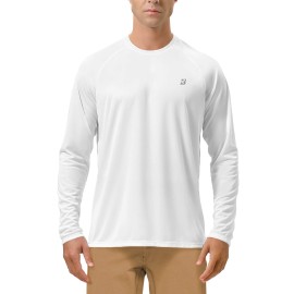 Roadbox Mens UPF 50+ UV Sun Protection Shirts Outdoor Long Sleeve SPF Diving Rash Guard for Fishing Hiking Swimming White