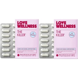 Love Wellness The Killer | Boric Acid Vaginal Suppositories | Balances pH & Supports Odor Control, a Healthy Vaginal Balance and Environment | Fast-Acting & Fragrance-Free | Gentle & Effective | 28 Ct