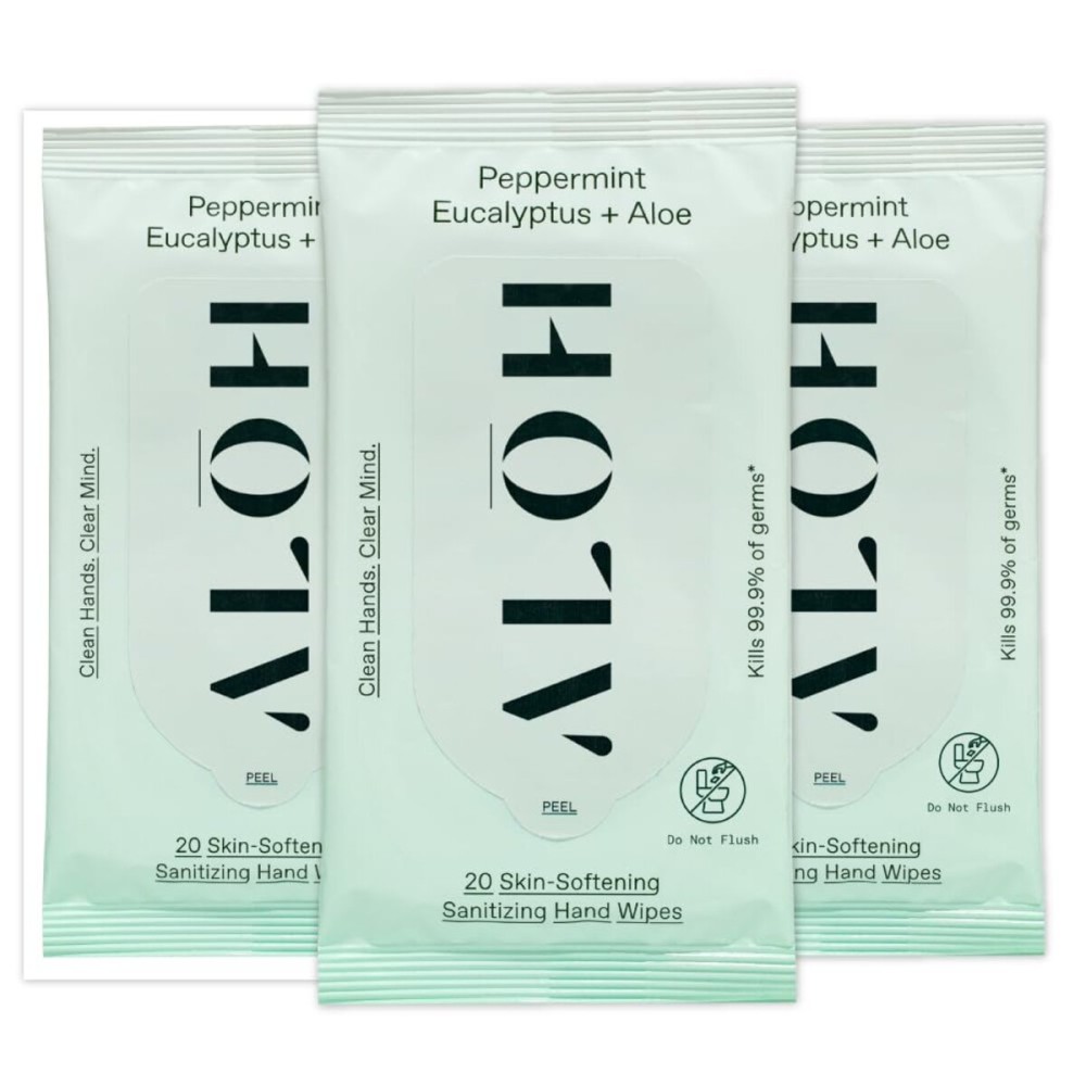 ALH Peppermint Eucalyptus + Aloe Sanitizing Hand Wipes - Clean Hands, Clear Mind On The Go Sanitizer for Kids and Adults - Travel Size 3 Pack 20ct Wipes (60 Wipes)