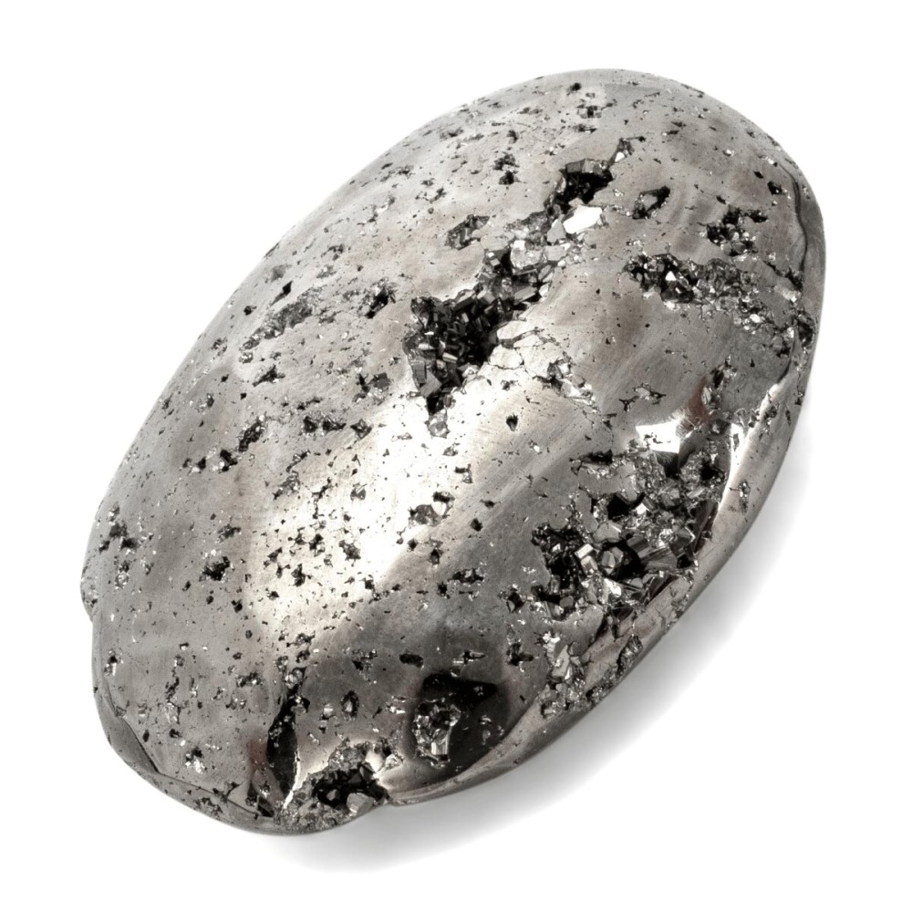 KALIFANO Pyrite Palm Stone - High Energy Iron Piedra Pirita from Spain with Healing Properties (Information Card) Fools Gold Rock Reiki Crystal Used for Increased Willpower and Manifestation