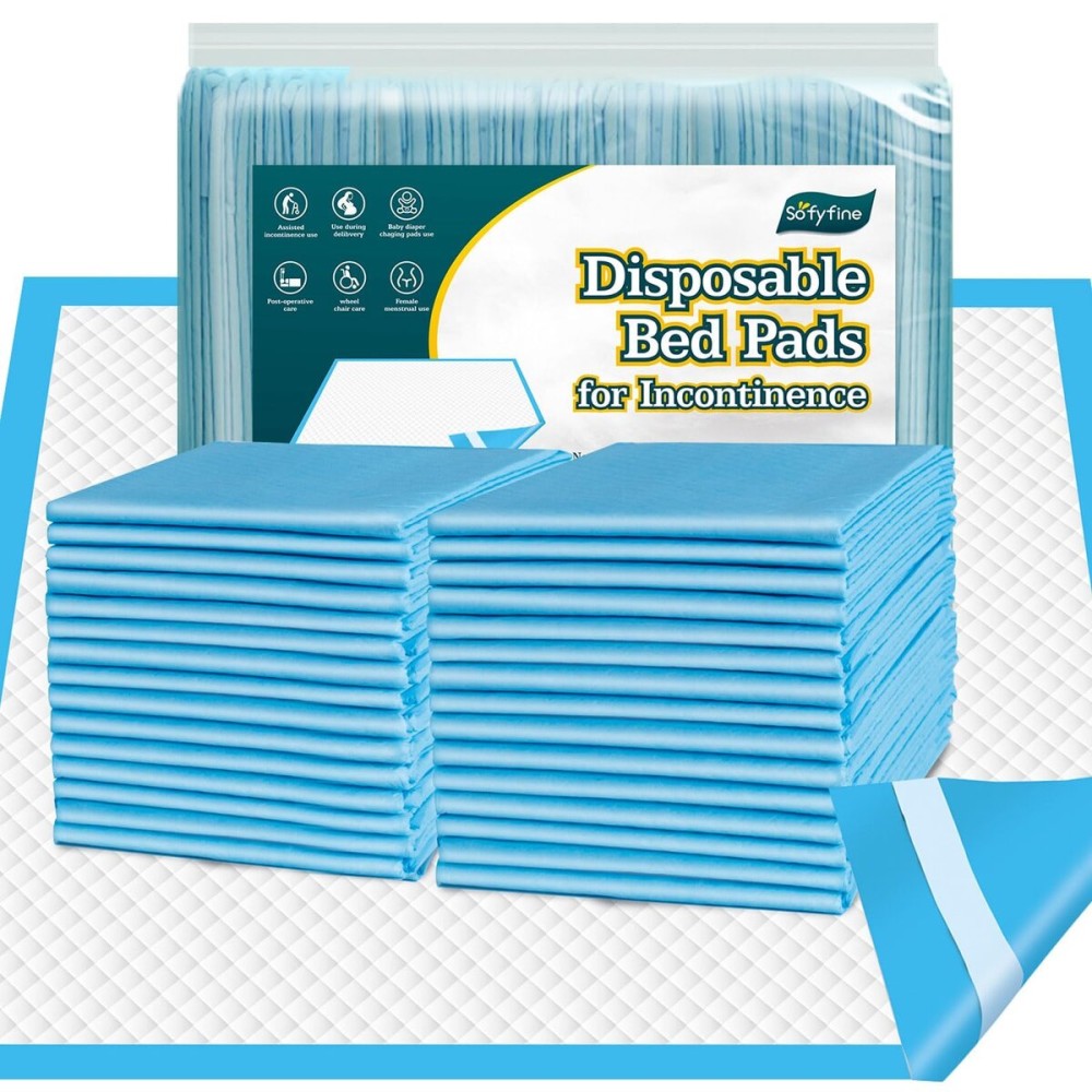 SOFYFINE 50 Count Bed Pads with Adhesive Strip 30x36 Thicken Elderly Adults Incontinence Underpads Disposable, Heavy Duty Absorbent Chucks Waterproof, XL Extra Large Puppy Pee Training Pad