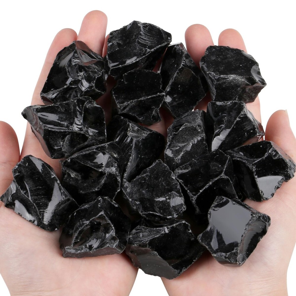 QINJIEJIE Black Obsidian Crystals Stone Raw Healing Crystal Bulk Gemstones Large 1 Rocks for Tumbling Cabbing Fountain Decoration Polishing Wire Wrapping Wicca Reiki Rough Stones