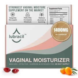 Lubracil Vaginal Moisturizer Pills for Dryness and Moisture - Sea Buckthorn Oil, Omegas 6, 7, & 9, Vitamins A & E - Nourishes Vaginal Wetness & Hydration for All Women - 60 Wet Pills, 1 Pack