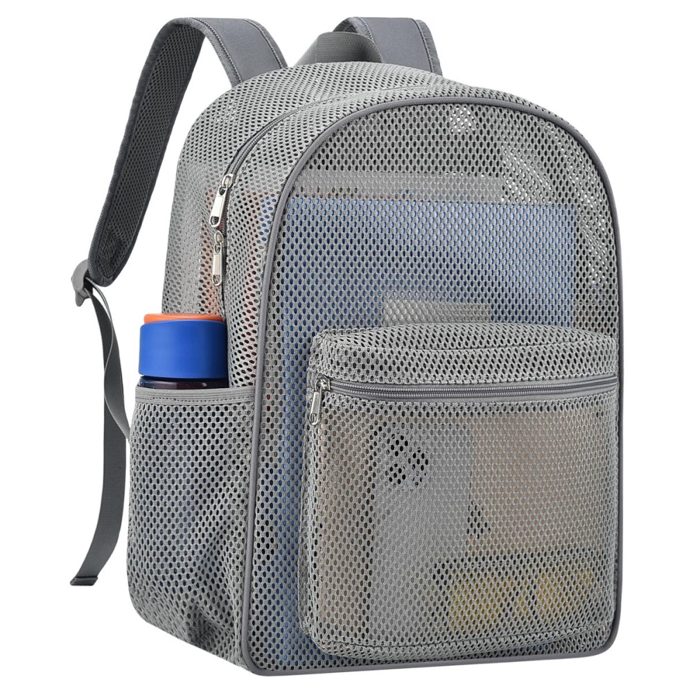 USPECLARE Heavy Mesh Backpack with Rain CoverSee Through Mesh Backpack for School,Beach,Gym,Swimming Equipment,Outdoor Sports