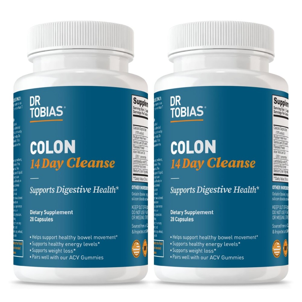 Dr. Tobias Colon 14 Day Cleanse, Advanced Gut Cleanse Detox for Women & Men with Cascara Sagrada, Psyllium Husk, Senna Leaf & Probiotics, Non-GMO Colon Cleanse, 2 Bottles of 28 Capsules Each