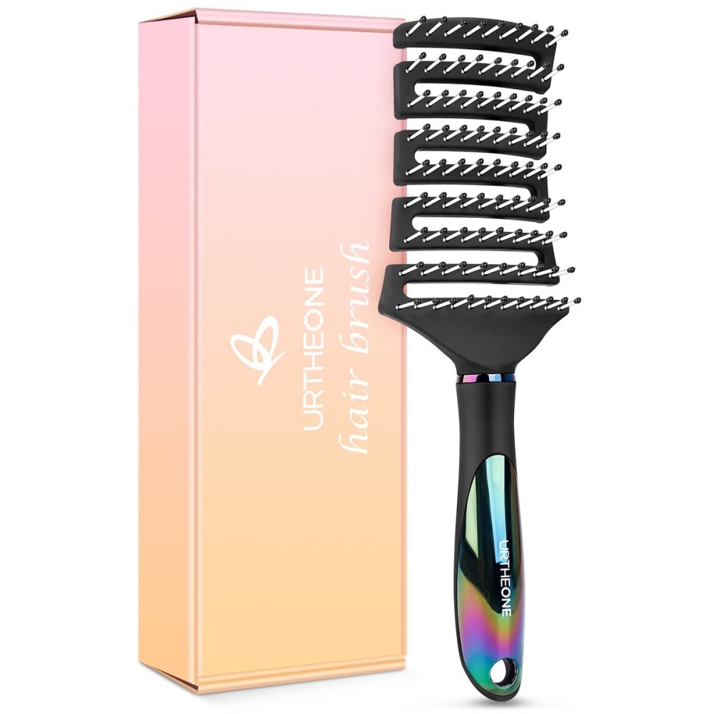 Hair Brush, Curved Vented Detangling Hair Brushes for Women Men Wet or Dry Hair,Faster Blow Drying Styling Professional Vent detangler brush for Curly Thick Wavy Thin Fine Long Short Hair(Black)