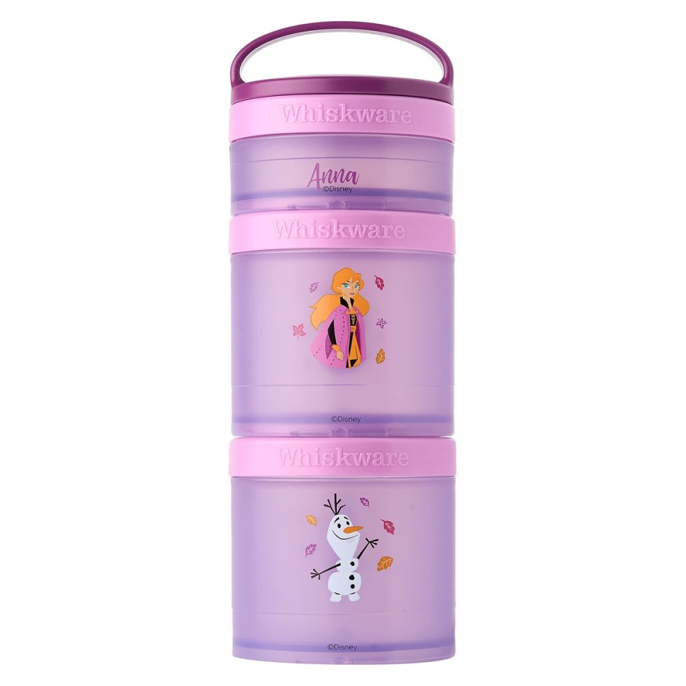 Whiskware Disney Princess Frozen, Stackable Snack Containers for Kids, Durable Food Storage Containers for Daycare, Car, and Airplane Travel, Dishwasher Safe, Anna and Olaf