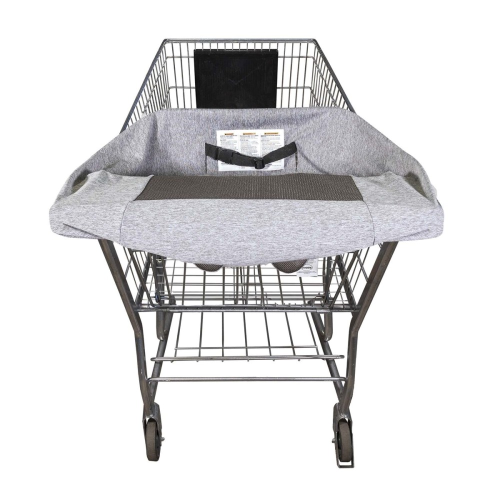 Boppy Compact Shopping Cart Cover, Antibacterial Treated, Gray Heathered with Storage Pouch, Easy-on Stretch Fabric for Single and Wide Shopping Carts and Playground Swings, 6-48 Months