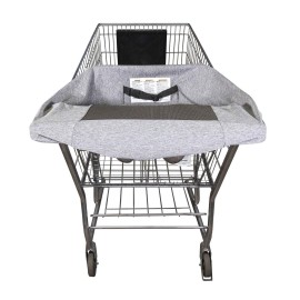Boppy Compact Shopping Cart Cover, Antibacterial Treated, Gray Heathered with Storage Pouch, Easy-on Stretch Fabric for Single and Wide Shopping Carts and Playground Swings, 6-48 Months