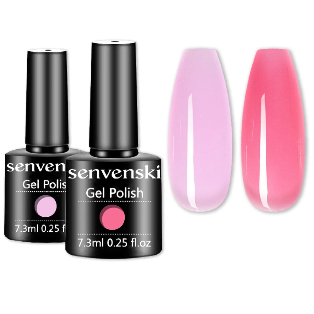 senvenski Nude Pink Jelly Gel Nail Polish Kit - Translucent Colors with Milky Sheer Finish Clear Pink | Vegan UV/LED Nail Art Kit Gift for Women Manicure Salon DIY(CS2-001)