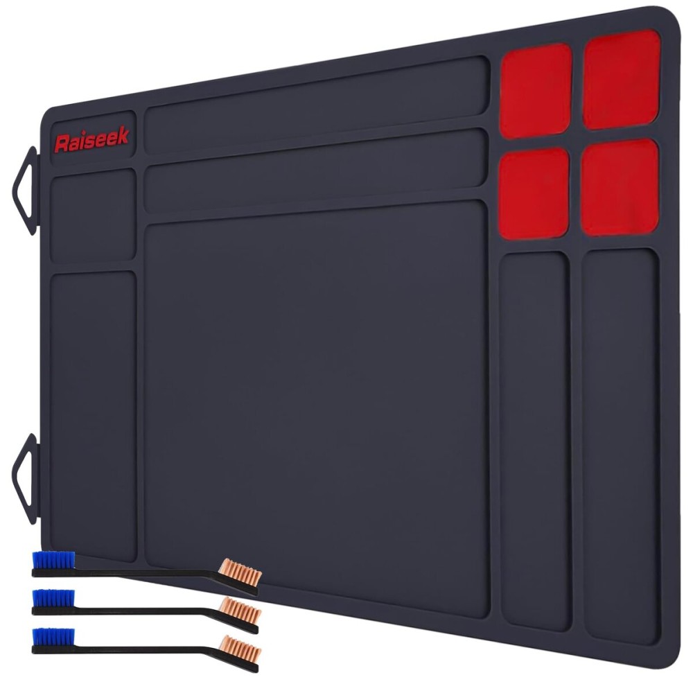 Raiseek Pistol Gun Cleaning Mat, Magnetic Gun Maintenance Mat,Anti-Slip Rubberized Pistol Gun Mat with Organizer Parts Tray,Protective Workbench Mat