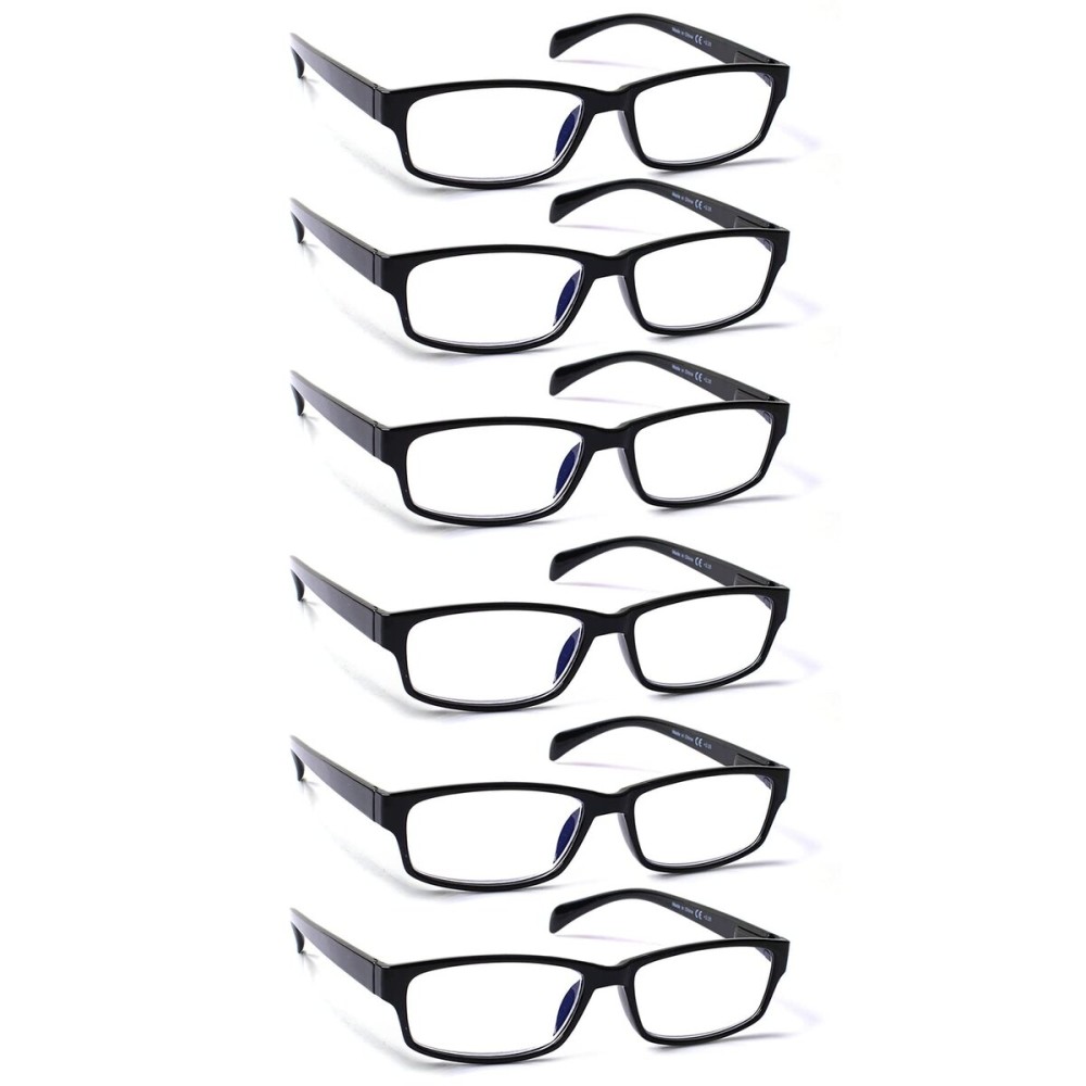 JOSCHOO Computer Reading Glasses for Women and Men 6 Pack Blue Light Blocking Spring Hinge Readers (5 Black, 2.00)