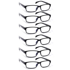 JOSCHOO Computer Reading Glasses for Women and Men 6 Pack Blue Light Blocking Spring Hinge Readers (5 Black, 1.50)Medium