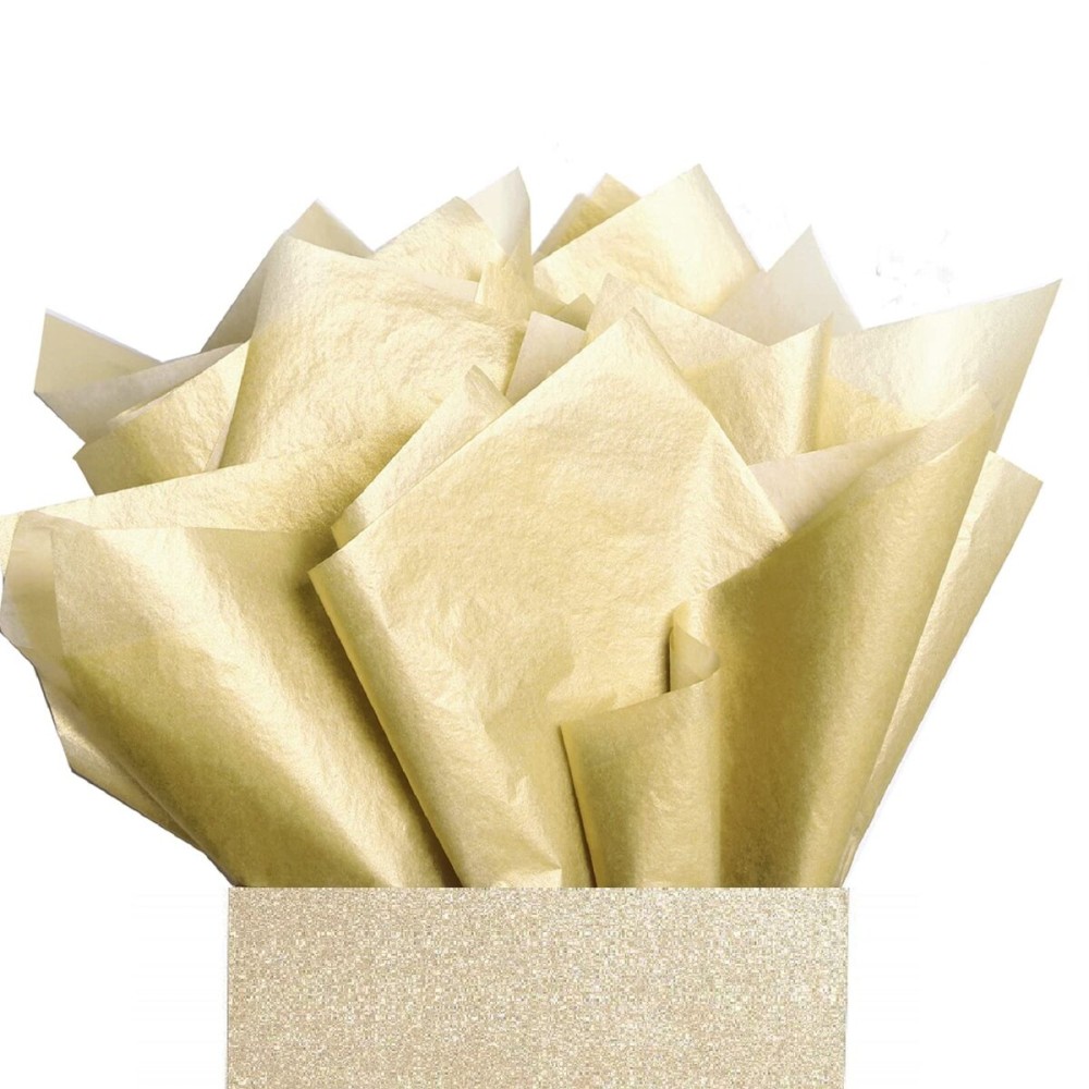 UNIQOOO 100 Sheets Metallic Gold Foil Tissue Paper Bulk, Recyclable Durable for Gift Bags Box Gift Wrapping DIY Craft, Wedding Birthday Party Favor Decor, Shredded Filler, Pinata, 20X14in