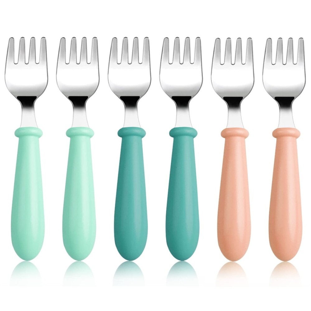 6-Pack Stainless Steel Toddler Forks with Round Handle, Baby & Kids Utensils for Self-Feeding Dishwasher Safe