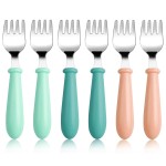 6-Pack Stainless Steel Toddler Forks with Round Handle, Baby & Kids Utensils for Self-Feeding Dishwasher Safe