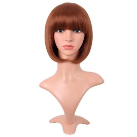 MapofBeauty 12 Inch /30 cm Fashion Lady Short Straight Synthetic Flat Bangs Bob Wig (Ginger Orange)