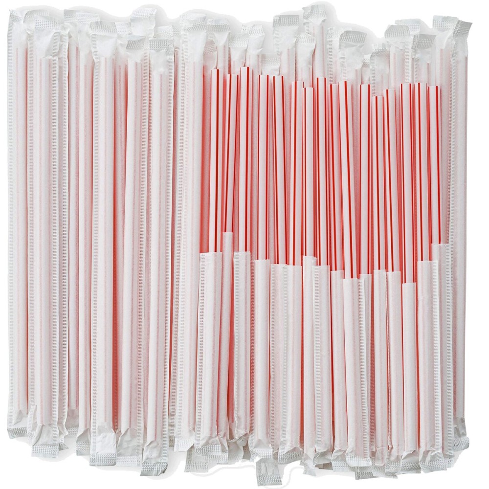 DuraHome Long Plastic Straws Individually Wrapped 10.25 BPA Free 1000 Pack Striped White & Red Drinking Straw, Restaurant Style Disposable Straight Straws 0.24 Wide for Diner, Coffee House or Home