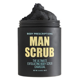 Body Prescriptions Mens Exfoliating Body Scrub - Ultimate Skin Cleansing Wash in Jar with Twist-Top Lid, For All Skin Types, 21 Ounce (Pack of 1), Charcoal