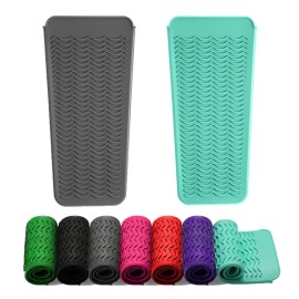 ZAXOP 2 Pack Heat Resistant Silicone Mat Pouch for Flat Iron, Curling Iron,Hair Straightener,Hair Curling Wands,Hot Hair Tools (Mintgreen-Grey)