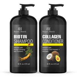 Botanic Hearth Biotin Shampoo and Conditioner with Collagen | Fights Hair Loss & with Korean Ginseng & Turmeric, Conditioner Promotes Hair with Avocado and Coconut | 16 fl oz x 2