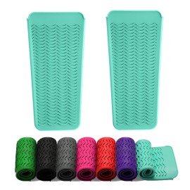 ZAXOP 2 Pack Heat Resistant Silicone Mat Pouch for Flat Iron, Curling Iron,Hair Straightener,Hair Curling Wands,Hot Hair Tools (Mintgreen-Mintgreen)