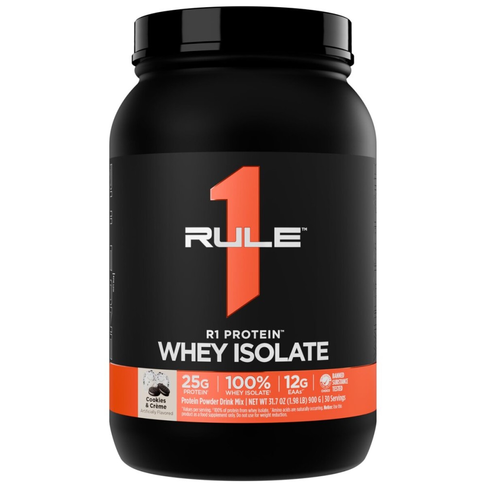 Rule 1 R1 Protein Whey Isolate - with 25g Protein & 6g BCAA Exclusively from Isolated & Hydrolyzed Sources for Workout Recovery (2 Pounds*, Cookies & Crme)