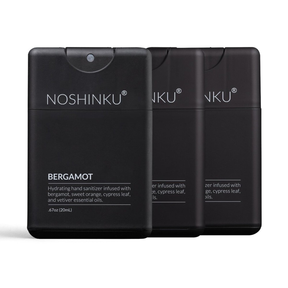 Noshinku - Refillable Hand Sanitizer Bergamot 3-Pack, Travel Size Spray with Hydrating Botanical Oils, Natural Ingredients, All Natural Fragrances, Sugarcane Derived Alcohol, No Parabens, No Dyes