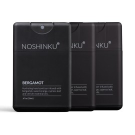 Noshinku - Refillable Hand Sanitizer Bergamot 3-Pack, Travel Size Spray with Hydrating Botanical Oils, Natural Ingredients, All Natural Fragrances, Sugarcane Derived Alcohol, No Parabens, No Dyes