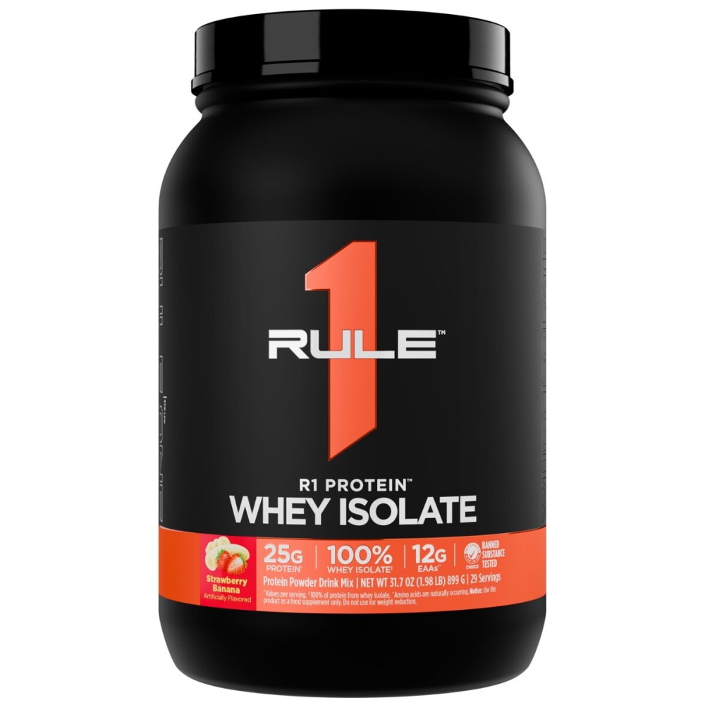 Rule 1 R1 Protein Whey Isolate - with 25g Protein & 6g BCAA Exclusively from Isolated & Hydrolyzed Sources for Workout Recovery (2 Pounds*, Strawberry Banana)