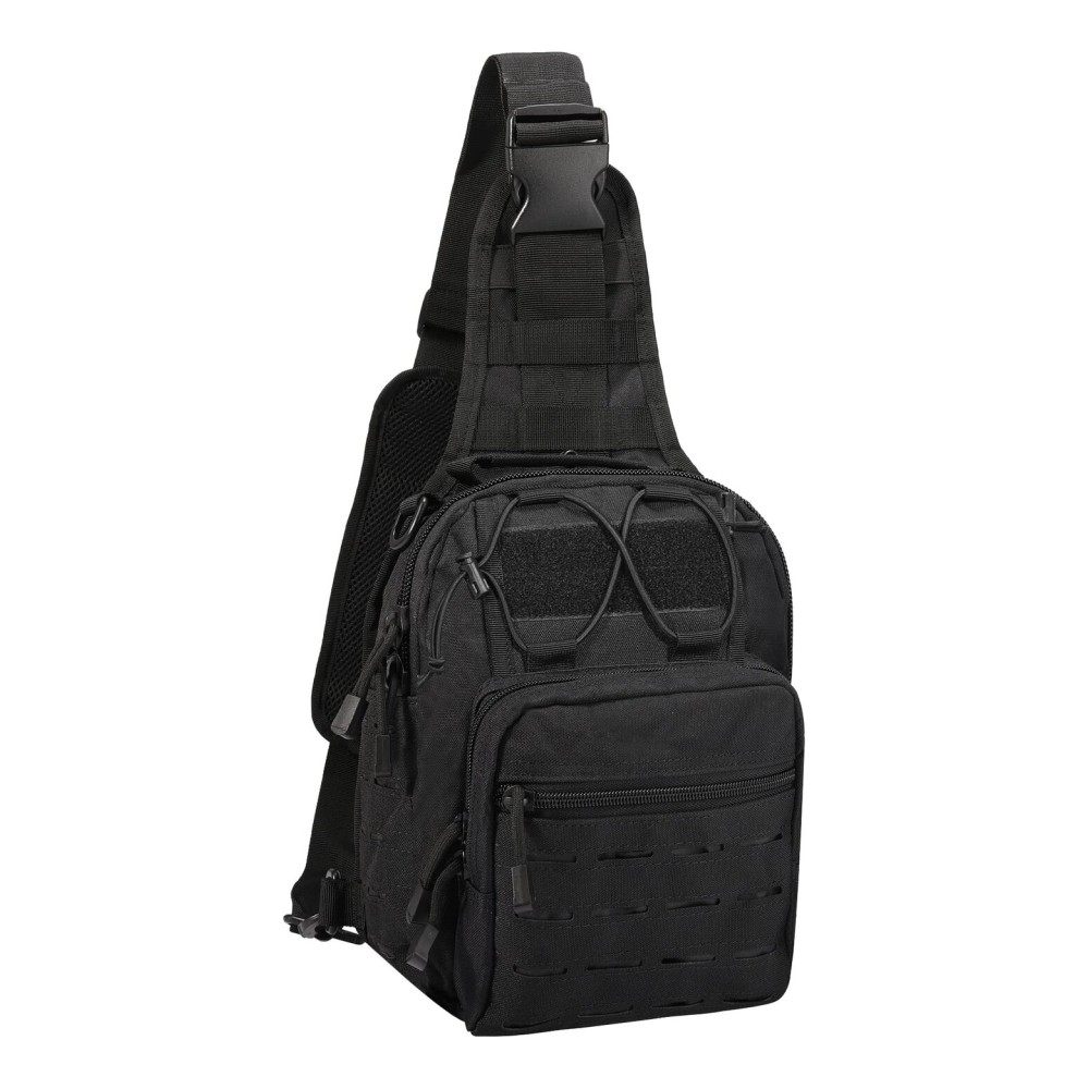 BOMTURN Tactical Backpack Shoulder Bag - 1000D Waterproof Military Backpack // Laser Cut Molle System // CCW Bags Outdoor Sling Bag for Every Day Carry Black