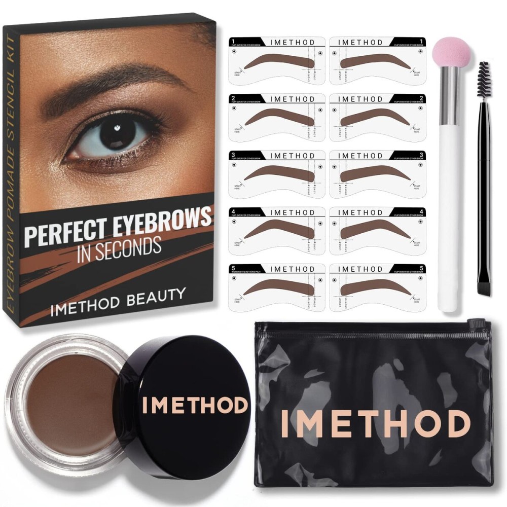 iMethod Eyebrow Stamp & Stencil Kit - Brow Stamping & Stenciling, Perfect Bushy Eyebrows, Ash Brown