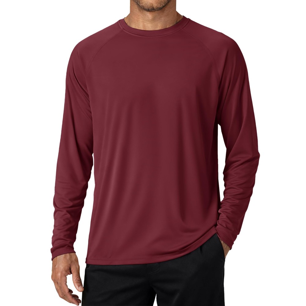 TACVASEN Running Shirts for Men Lightweight Long Sleeve Shirt UV Sun Protection Quick Dry T-Shirts Athletic Workout Beach Swim Tees Wine Red L