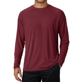TACVASEN Running Shirts for Men Lightweight Long Sleeve Shirt UV Sun Protection Quick Dry T-Shirts Athletic Workout Beach Swim Tees Wine Red L