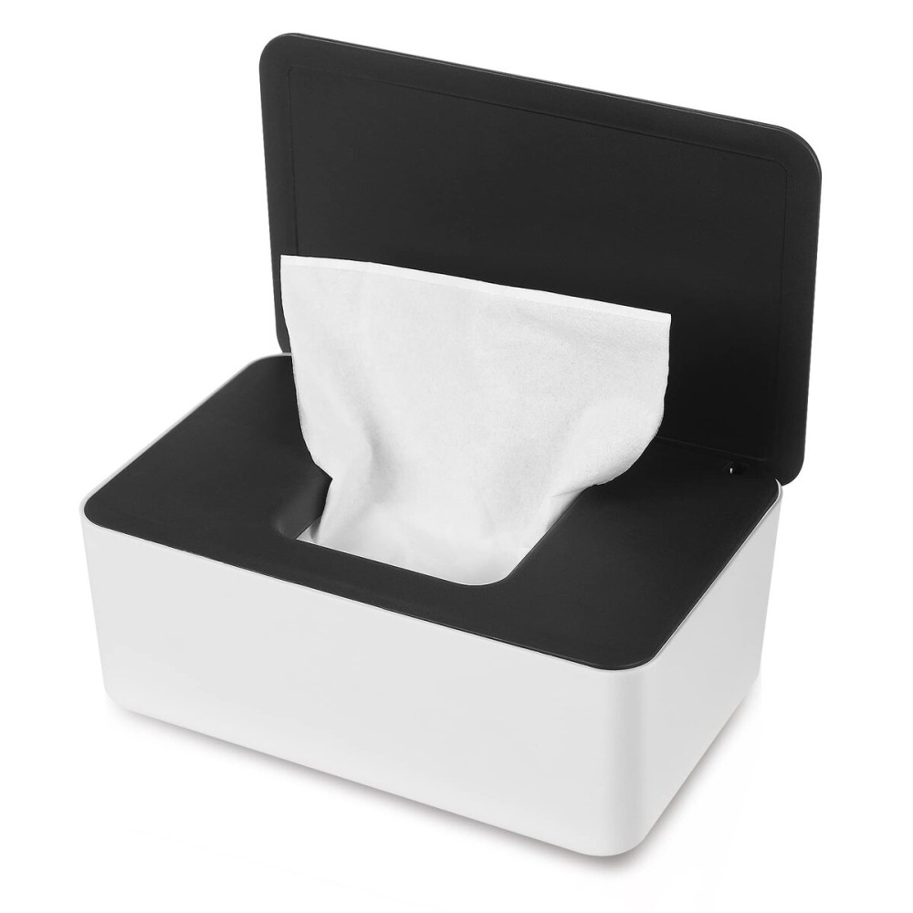 NOVWANG Wipes Dispenser, Baby Wipe Holder, Keeps Wipes Fresh, Refillable Wipe Container Baby Wipes Case for Bathroom Wipes Pouch Case, Black-White