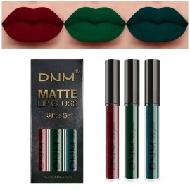 evpct 3Pcs Dark Color Colored Red Emerald Green Matte Liquid Lipstick Make up Set 24 Hour Long Lasting Waterproof Smudge Proof Deep red Green Liquid Lipstick Matte Lip Stain Gloss Liner Kit 8