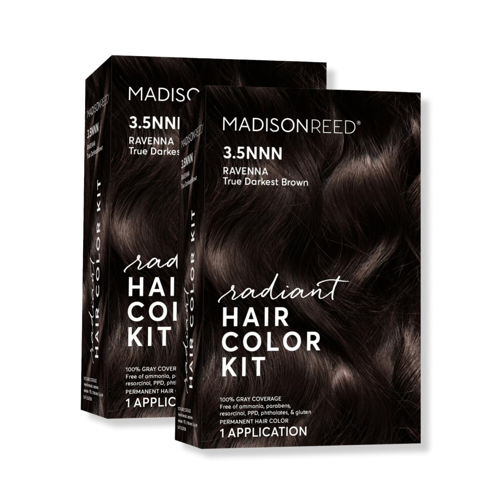 Madison Reed Radiant Hair Color Kit - 3.5NNN Darkest Brown-Black (Ravenna Brown), 100% Gray Hair Coverage Permanent Hair Dye for Resistant Grays | PPD-Free & Ammonia-Free, 2 Pack
