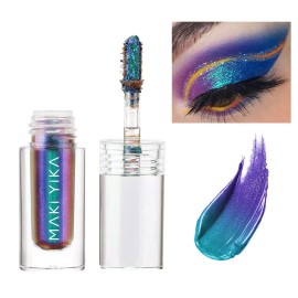 MAKI YIKA Glitter Eyeshadow Teal Liquid Multichrome Eyeshadows Long Lasting, Metallic Chameleon Eye Shadow Smudgeproof Holographic Eye Topper Glitters (3 Dawn)