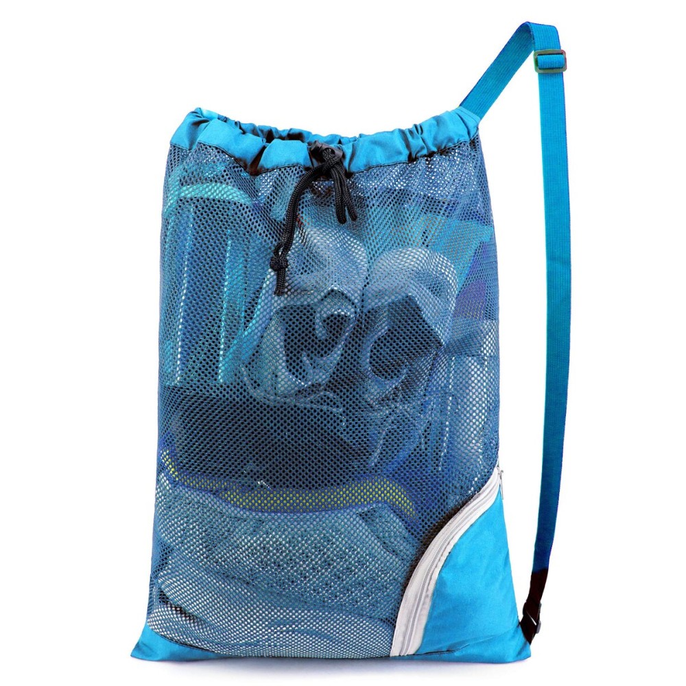 BeeGreen Mesh Drawstring Bag Swim Backpack for Beach Pool Sports Gym Draw String Cinch Bags for Swimming Soccer Basketball Gear Teal